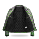Luxury Men's Silver Neon Green Crocodile Embossed Leather Jacket MAS Leather Garments Inner View