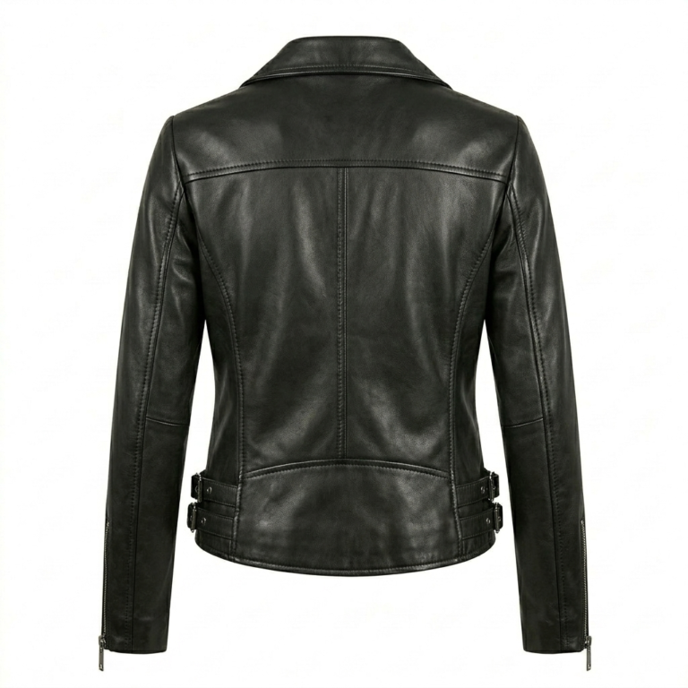 Luxury Women's Black Leather Jacket MAS Leather Garments Back View