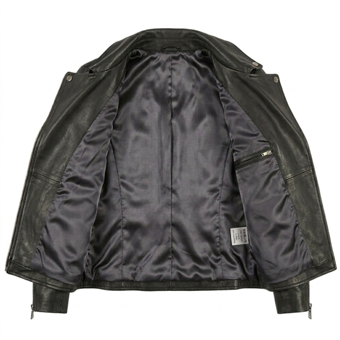 Luxury Women's Black Leather Jacket MAS Leather Garments Inner View