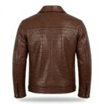 Men’s Brown Crocodile Embossed Genuine Leather Jacket Premium Winter Outerwear MAS Leather Garments Back View