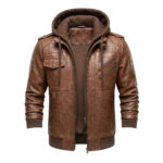 Men's Genuine Brown Crocodile Embossed Leather Jacket MAS Leather Garments
