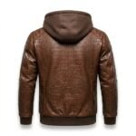 Men's Genuine Brown Crocodile Embossed Leather Jacket MAS Leather Garments Back View