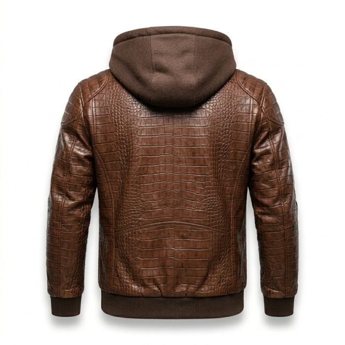 Men's Genuine Brown Crocodile Embossed Leather Jacket MAS Leather Garments Back View