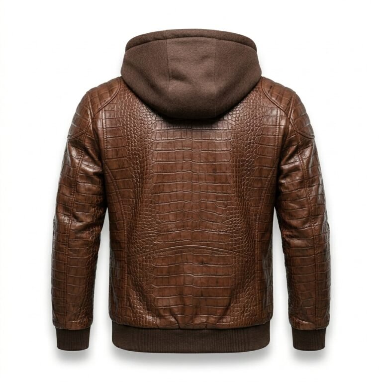 Men's Genuine Brown Crocodile Embossed Leather Jacket MAS Leather Garments Back View