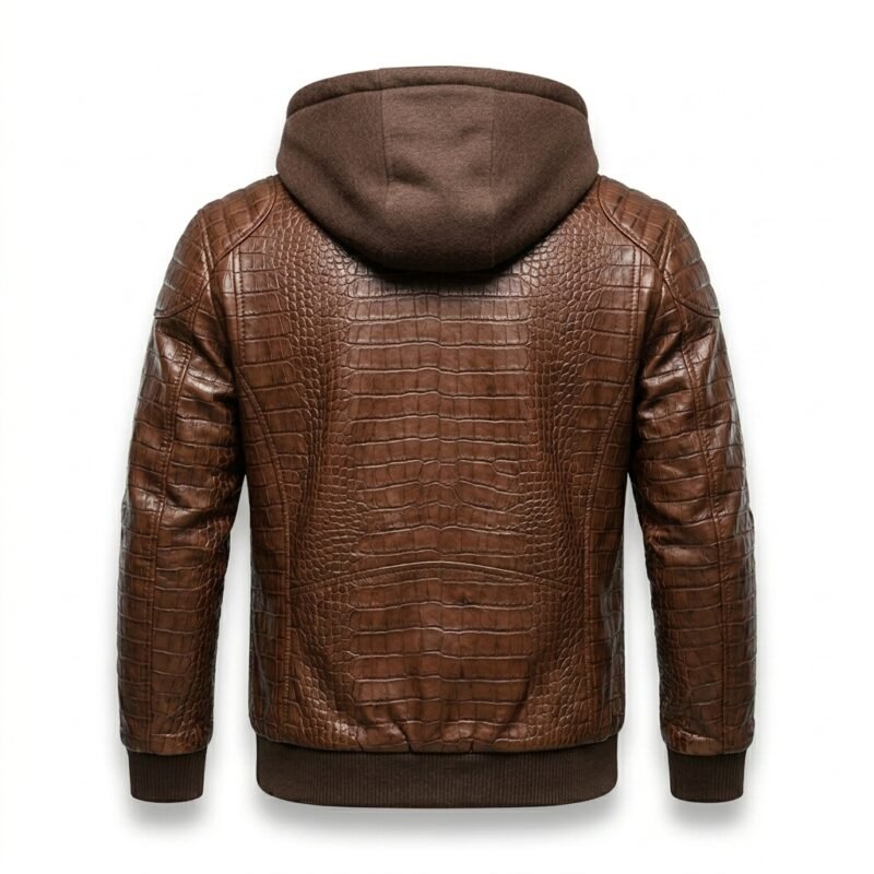 Men's Genuine Brown Crocodile Embossed Leather Jacket MAS Leather Garments Back View