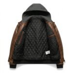 Men's Genuine Brown Crocodile Embossed Leather Jacket MAS Leather Garments Inner View
