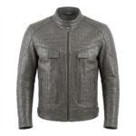 Men’s Grey Crocodile Embossed Genuine Leather Jacket Premium Winter Outerwear MAS Leather Garments