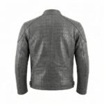 Men’s Grey Crocodile Embossed Genuine Leather Jacket Premium Winter Outerwear MAS Leather Garments Back View