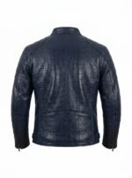 Men's Luxury Navy Blue Crocodile Embossed Real Leather Jacket MAS Leather Garments Back View
