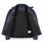 Men's Luxury Navy Blue Crocodile Embossed Real Leather Jacket MAS Leather Garments Inner View
