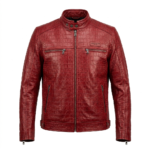 Men's Luxury Red Genuine Crocodile Embossed Leather Jacket MAS Leather Garments