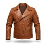 Men's Luxury Tan Crocodile Embossed Leather Jacket MAS Leather Garments
