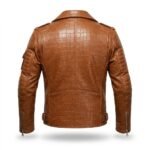 Men's Luxury Tan Crocodile Embossed Leather Jacket MAS Leather Garments Back View