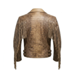 Men's Luxury Tan Crocodile Embossed Leather Jacket MAS Leather Garments Back View