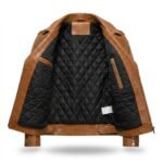 Men's Luxury Tan Crocodile Embossed Leather Jacket MAS Leather Garments Inner View