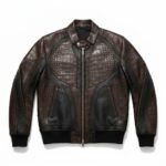 Men's Luxury espresso brown Crocodile Embossed Real Leather Jacket MAS Leather Garments