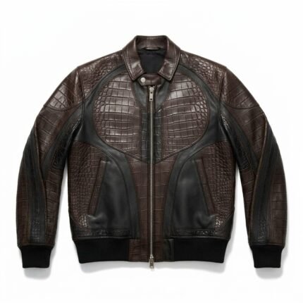 Men's Luxury espresso brown Crocodile Embossed Real Leather Jacket MAS Leather Garments