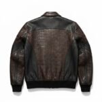 Men's Luxury espresso brown Crocodile Embossed Real Leather Jacket MAS Leather Garments Back View