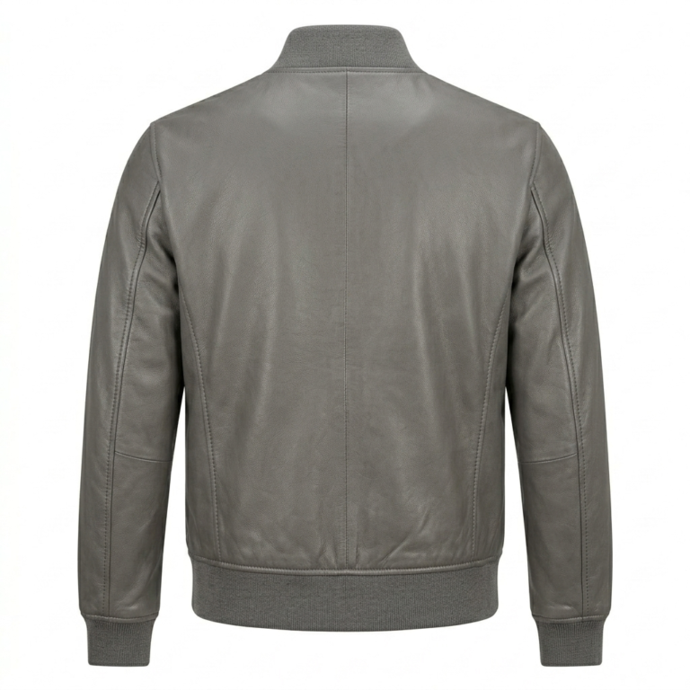 Men's Premium Black Bomber Leather Jacket MAS Leather Garments Back View