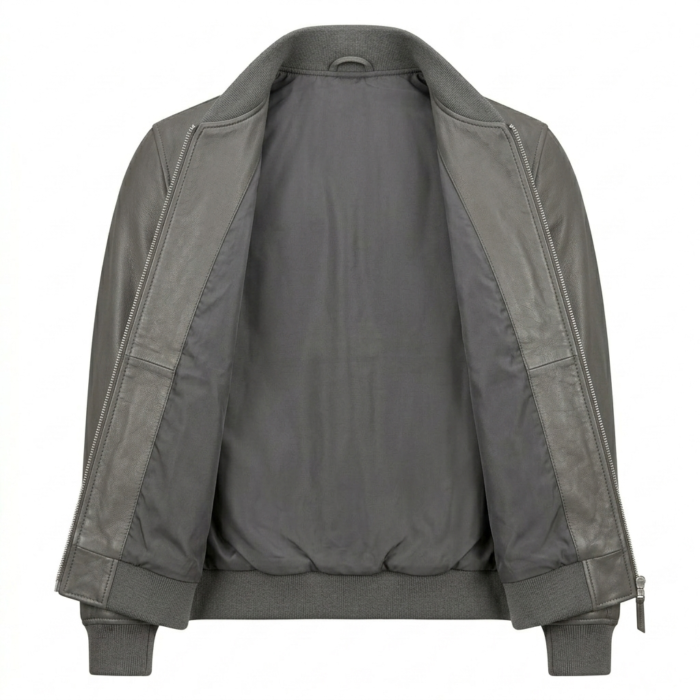 Men's Premium Black Bomber Leather Jacket MAS Leather Garments Inner View