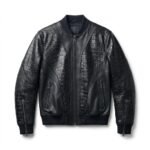 Men's Premium Black Crocodile Embossed Bomber Leather Jacket MAS Leather Garments