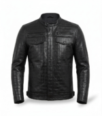 Men's Premium Black Crocodile Embossed Leather Jacket MAS Leather Garments