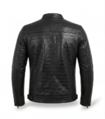 Men's Premium Black Crocodile Embossed Leather Jacket MAS Leather Garments Back View