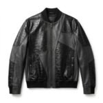 Men's Premium Black Crocodile Embossed Real Leather Jacket MAS Leather Garments