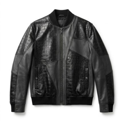 Men's Premium Black Crocodile Embossed Real Leather Jacket MAS Leather Garments