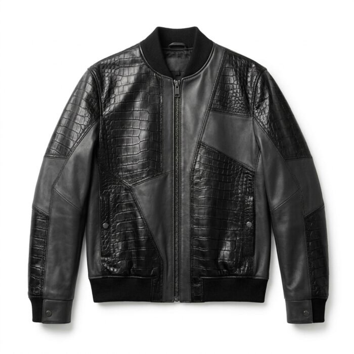 Men's Premium Black Crocodile Embossed Real Leather Jacket MAS Leather Garments