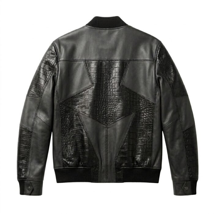 Men's Premium Black Crocodile Embossed Real Leather Jacket MAS Leather Garments Back View