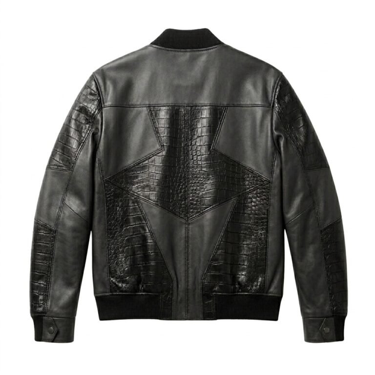 Men's Premium Black Crocodile Embossed Real Leather Jacket MAS Leather Garments Back View