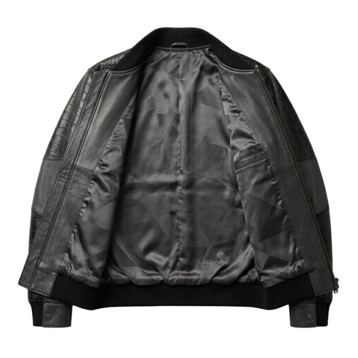 Men's Premium Black Crocodile Embossed Real Leather Jacket MAS Leather Garments Inner View