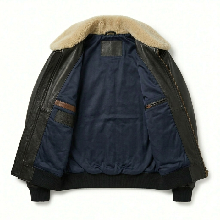Men's Premium Black Genuine Leather G-1 Flight Jacket MAS Leather Garments Inner View