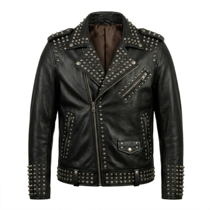 Men's Premium Black Studded Leather Jacket MAS Leather Garments