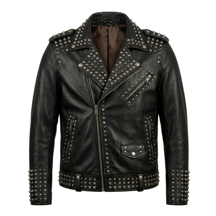 Men's Premium Black Studded Leather Jacket MAS Leather Garments