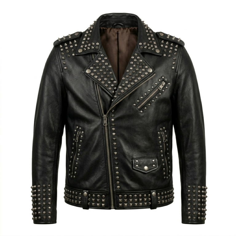 Men's Premium Black Studded Leather Jacket MAS Leather Garments