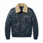 Men's Premium Blue Genuine Leather Aviator Jacket MAS Leather Garments