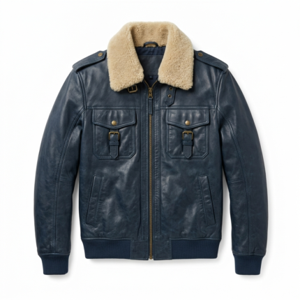 Men's Premium Blue Genuine Leather Aviator Jacket MAS Leather Garments