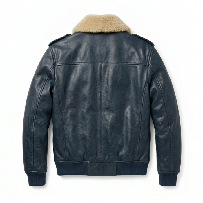 Men's Premium Blue Genuine Leather Aviator Jacket MAS Leather Garments Back View
