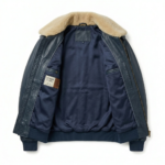 Men's Premium Blue Genuine Leather Aviator Jacket MAS Leather Garments Inner View