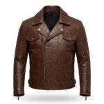 Men’s Premium Brown Crocodile Embossed Leather Jacket MAS Leather Garments