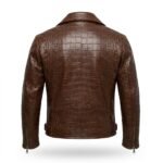 Men’s Premium Brown Crocodile Embossed Leather Jacket MAS Leather Garments Back View