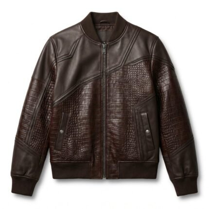Men's Premium Brown Crocodile Embossed Real Leather Jacket MAS Leather Garments
