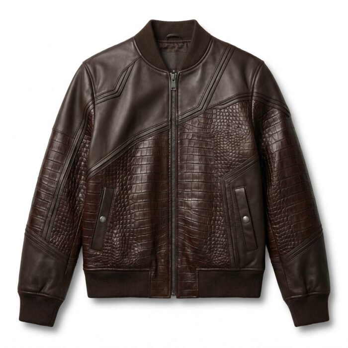 Men's Premium Brown Crocodile Embossed Real Leather Jacket MAS Leather Garments
