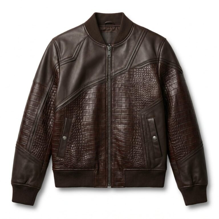 Men's Premium Brown Crocodile Embossed Real Leather Jacket MAS Leather Garments