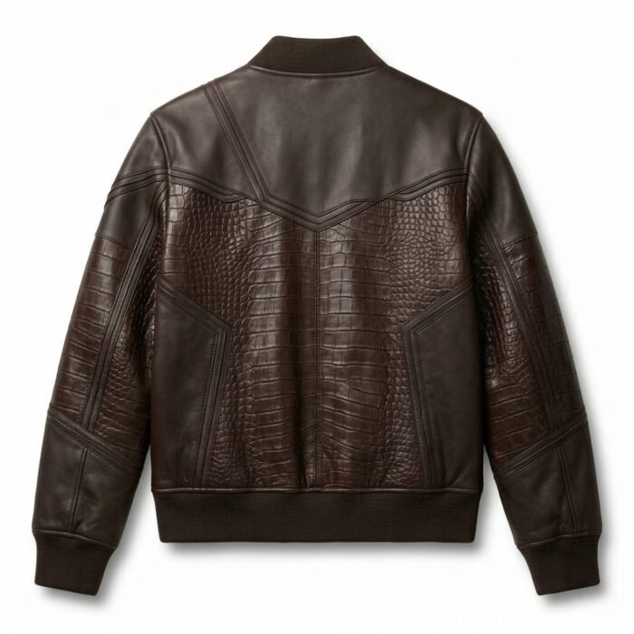 Men's Premium Brown Crocodile Embossed Real Leather Jacket MAS Leather Garments Back View