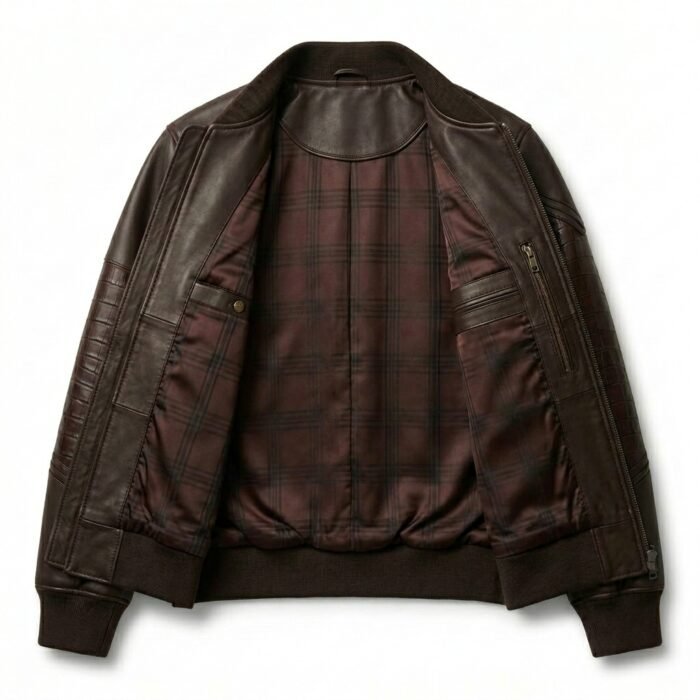 Men's Premium Brown Crocodile Embossed Real Leather Jacket MAS Leather Garments Inner View