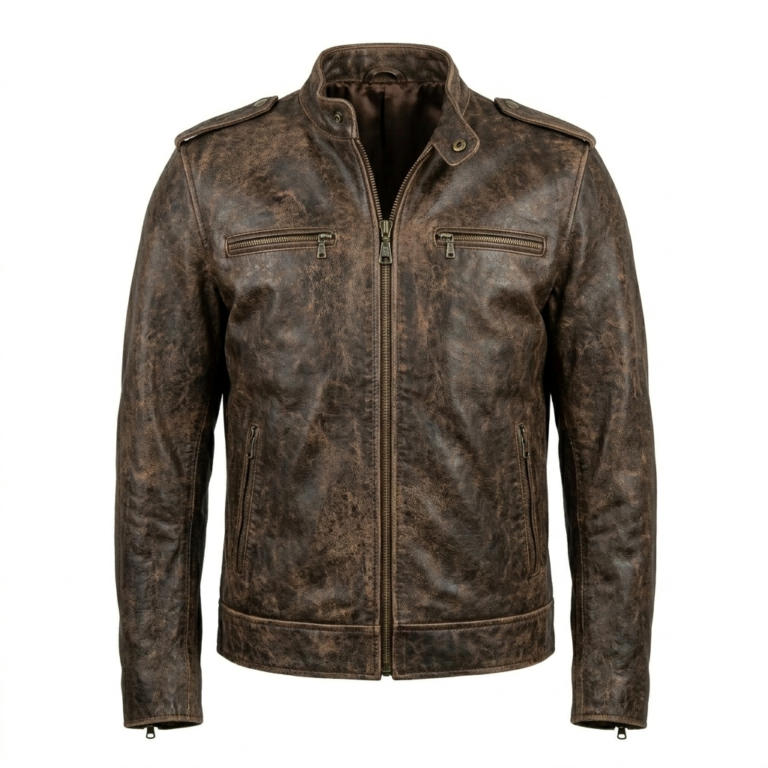 Men's Premium Brown Distressed Leather Jackets MAS Leather Garments