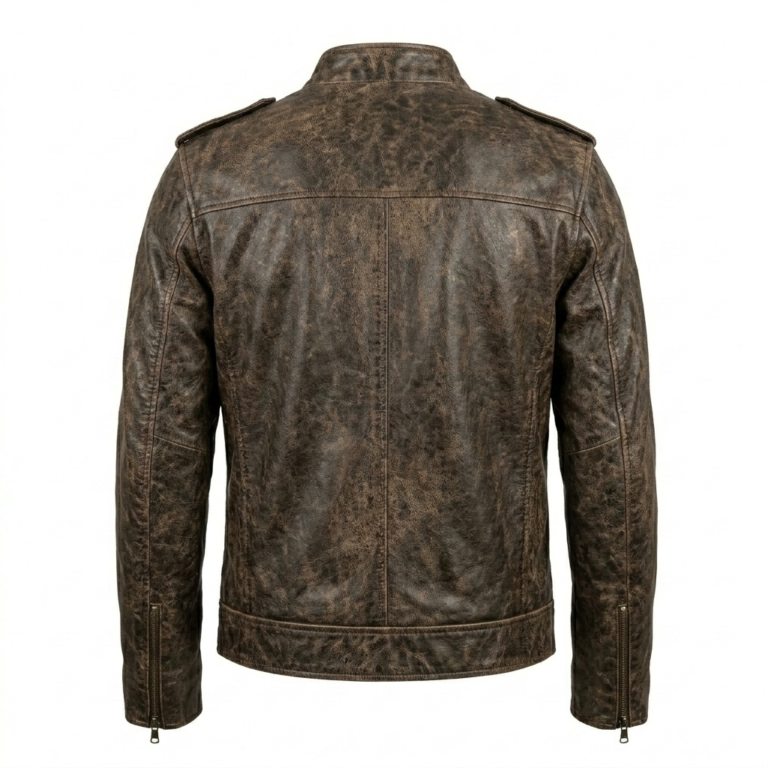 Men's Premium Brown Distressed Leather Jackets MAS Leather Garments Back View